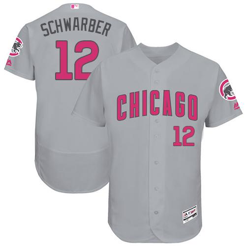 Cubs #12 Kyle Schwarber Grey Flexbase Authentic Collection Mother's Day Stitched MLB Jersey